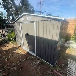 New in Box 8’ L x 10’’ W x 6.’ H Metal Storage Shed Outdoor Galvanized Steel (Assembly Required)