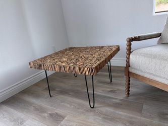 Solid wood coffee table with metal leg