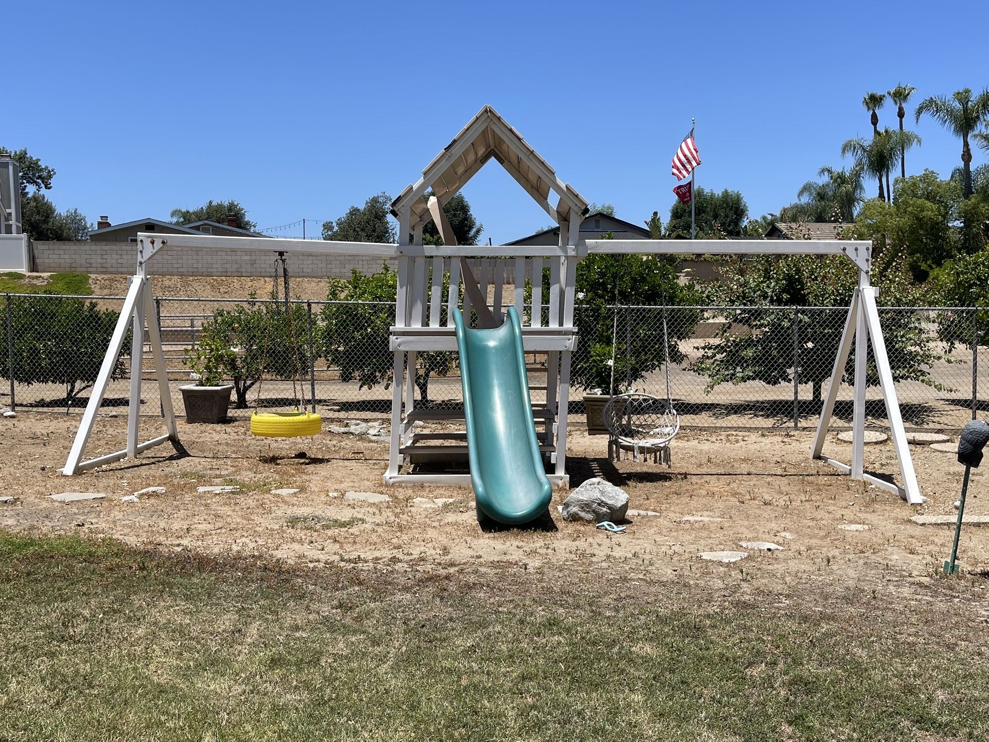 Outdoor Swing Set With Slide And Picnic Table