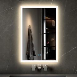 MIRROLIA 20" x 28" Round led Bathroom Mirror with Lights 3D Backlit Mirror 3 Color Temperatures Anti-Fog Adjustable Brightness Memory Function ETL Lis