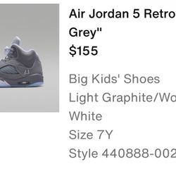 Jordan 5 Wolf Grey 2026 Big Kid 7y