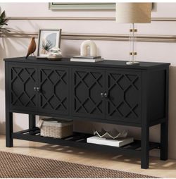 Elegant Entryway Table with Polygonal Door Design,Console Table with Bottom Shelf  (Black) E-23