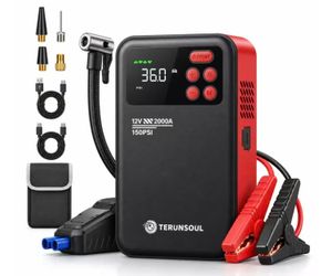 2000A Peak Jump Starter with Air Compressor, B40L Portable Car Battery Booster with Quick Charge Out (6.0 Gas/4.0L Engines), 12V Battery Jump Box Pow