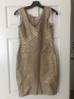 Herve Leger Gold metallic dress size Medium retails $1600
