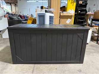 Brand new 100 Gallon Outdoor Storage Box, Waterproof Resin Deck Box Organizer for Patio Cushion Storage, Lockable Outside Container for Garden Tools $