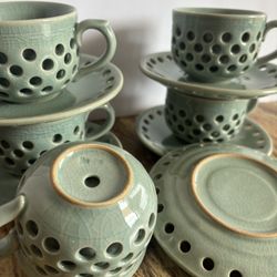(5) Vintage Korean Celadon Cups/saucers