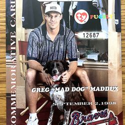 1998 2-5x7 Commemorative Cards By Beanie Babies With Pugsly Gregg Maddux #12687