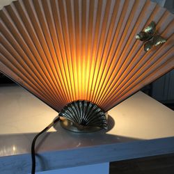 Art Deco Nouveau Table Lamp TV Light Brass Shell Open Fan Shade Works