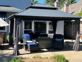 Domi Hardtop Gazebo with double roof and curtains