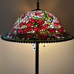 Tiffany Style Stained Glass Flower Motif Floor Lamp, 3 Bulbs with Dimmer