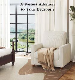 Cream Corduroy Upholstered Accent Armchair