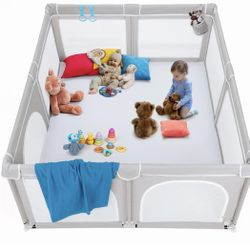 TODALE Playpen,size-79"L x 70"W x 27"H,color-gray