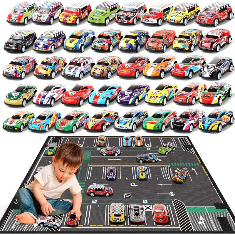 Aomola Pull Back Car Toys for Toddlers Kids 3, 60 Pack Colorful Mini Diecast Race Cars