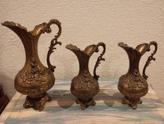 Lovely heavy brass pedestal vases/Set Of Three  