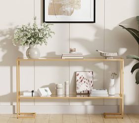 52" Entryway Table, 2-Tier Narrow Console Table with Tempered Glass & Sturdy Metal Frame