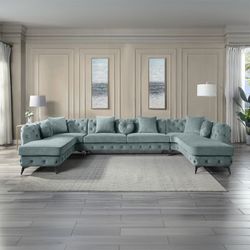 Brand New Elegant Dusty Blue Sectional Sofa (Pillows Included)