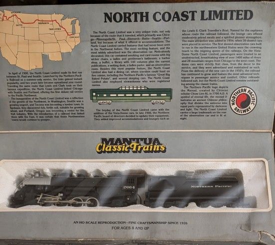 Vintage Mantua Steam Engine + Coal Car Classic HO North Coast Limited, Northern Pacific Railway 312-04 Mikado W/Vandy Tender. Box Is Damaged 15-0022 1