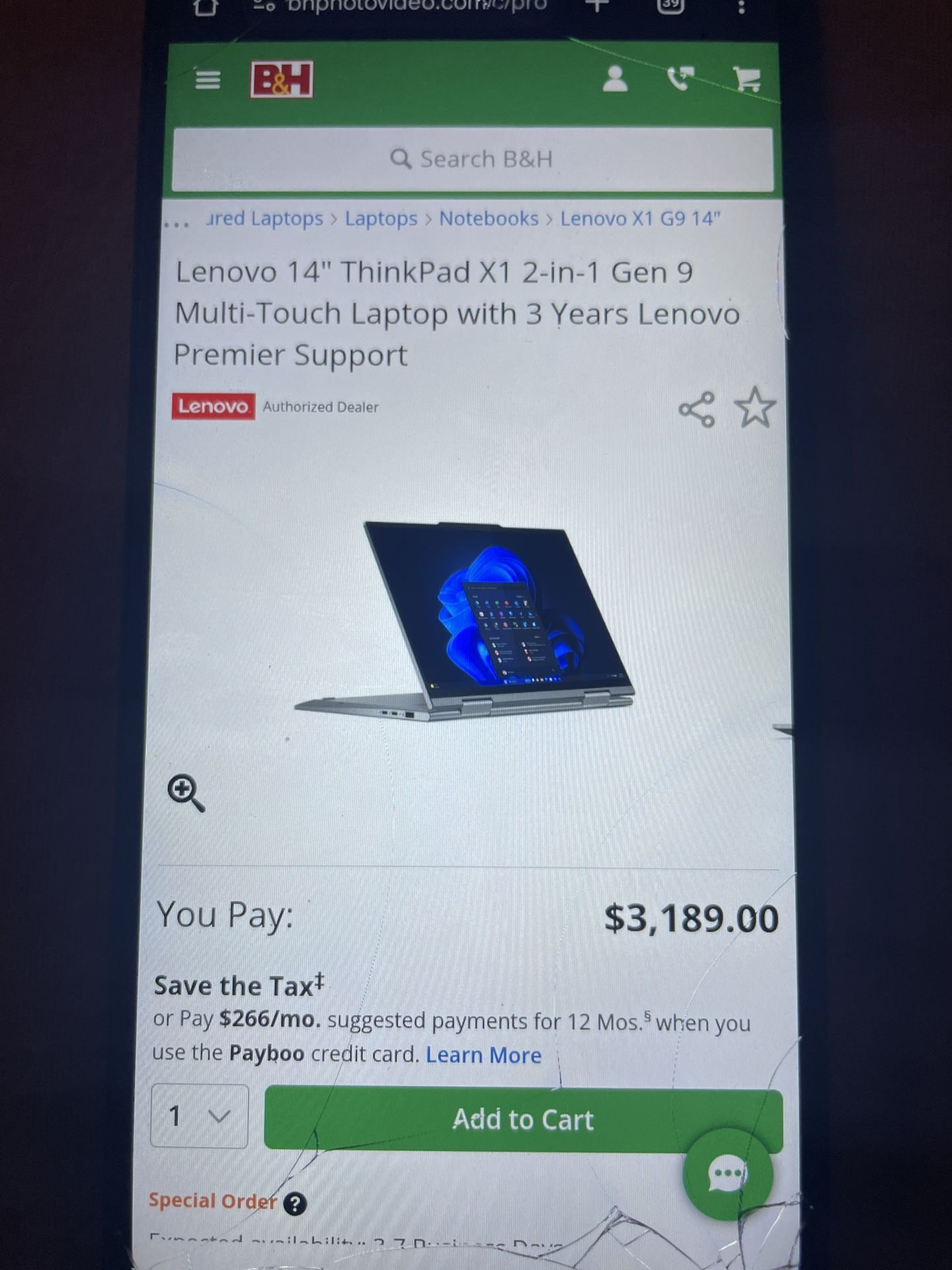 Lenovo 14" Thinkpad X1 2-in-1 Gen 9 multi touch laptop