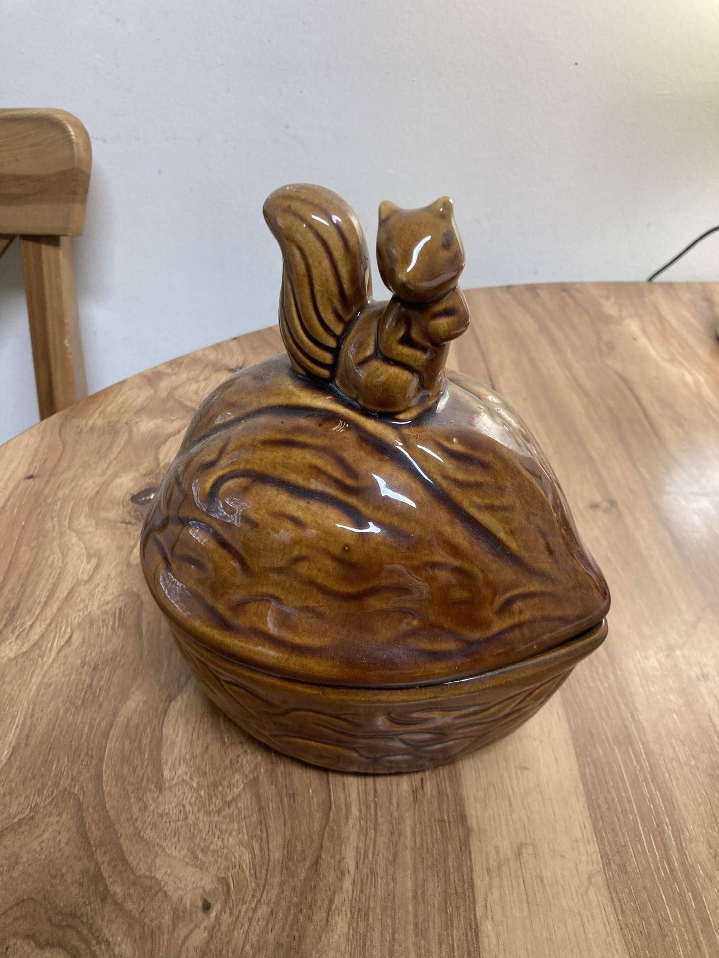Vintage ROC (Republic Of China) Squirrel On Walnut Lidded Dish Made In Taiwan