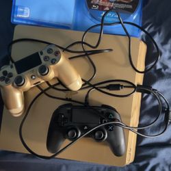 PS4 Slim With 2 Controllers And Game