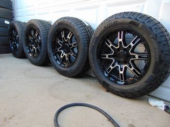New Black/Machined 20X9 Level 8 Rims 275 60 20 Laufenn A/T Tires 6X5.5
