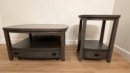 Matching Coffee Table & End Table Set with Storage Drawers. $160