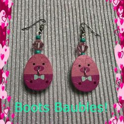 Handcrafted pig button earrings
