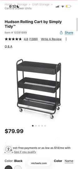 Black Storage Metal rolling cart