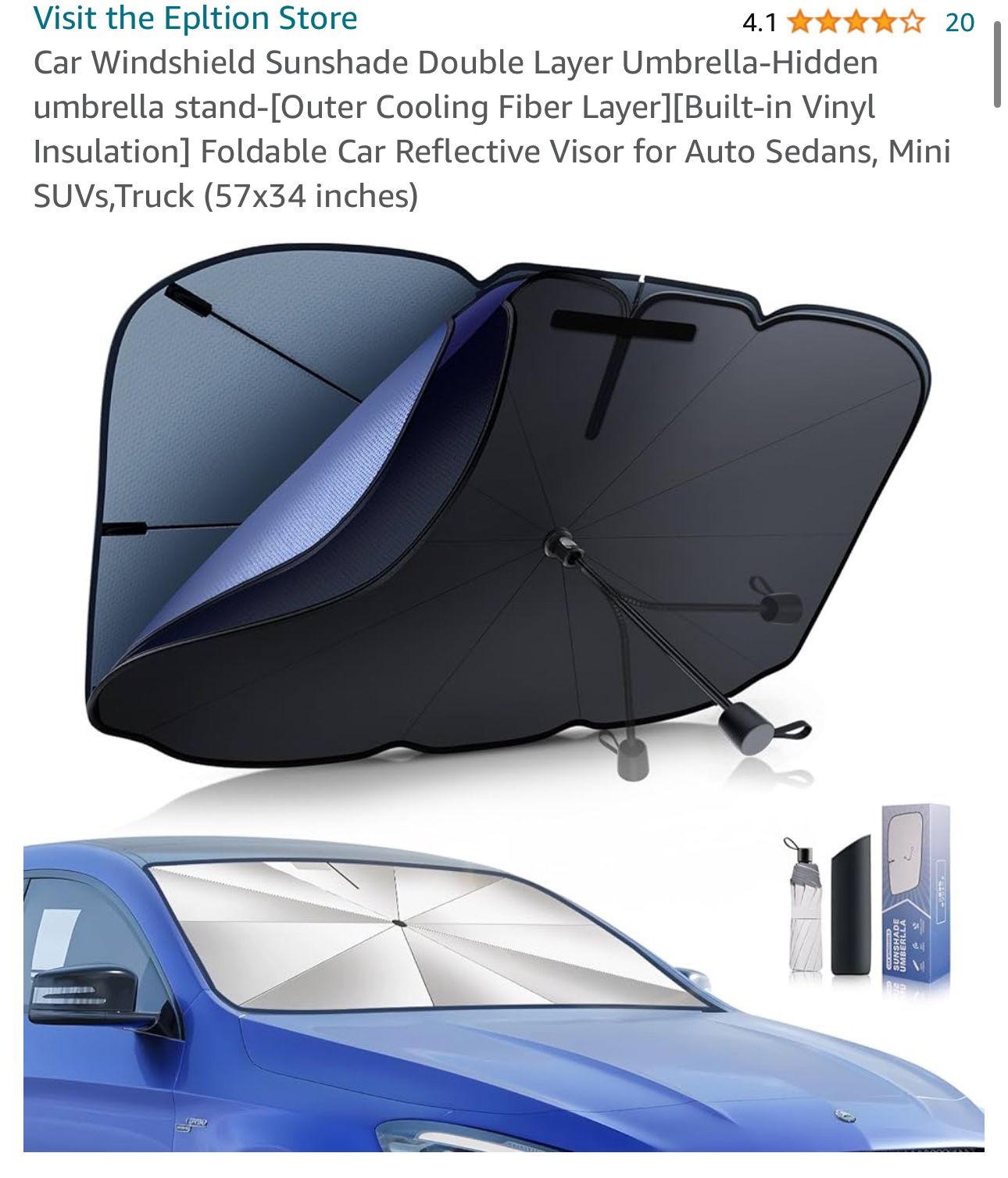 Car Windshield Sunshade Double Layer Umbrella-Hidden umbrella stand-[Outer Cooling Fiber Layer][Built-in Vinyl Insulation] Foldable Car Reflective Vis