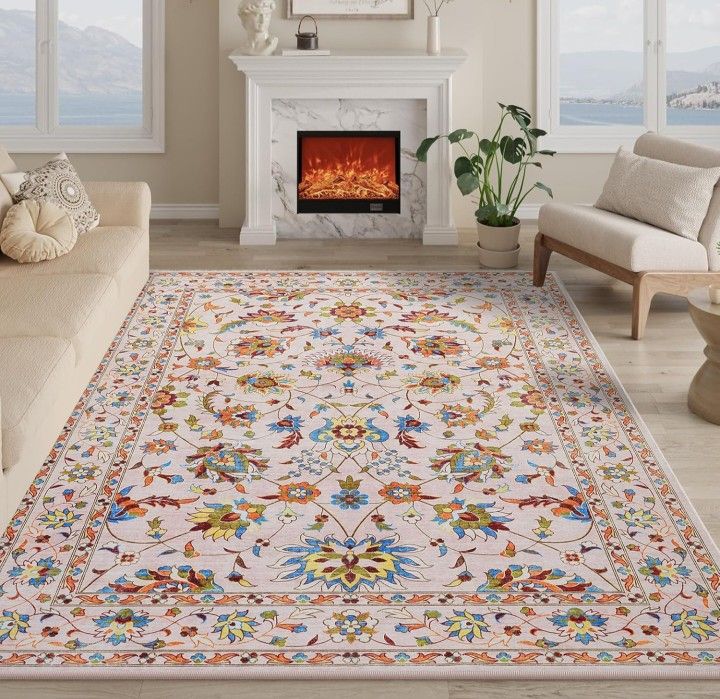 4 x 6 Feet, Area Rugs for Living Room,Non-Slip Washable Rug for Bedroom,Kitchen,Dining Room,Printed Vintage Home Decor Large Area Rug Orange, NEW.
Co