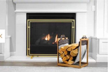 Barton Gold Wood Log Rack w Canvas Sling Fireplace Firewood Holder