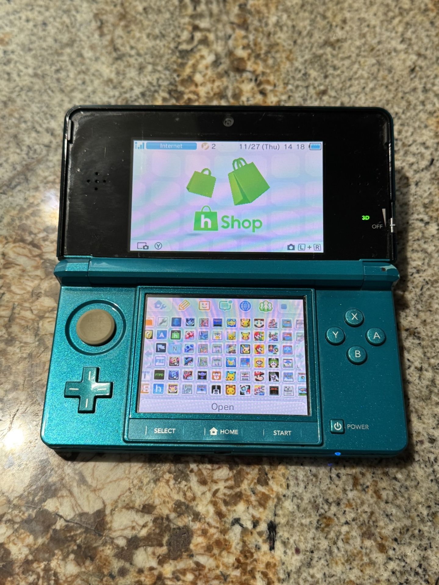 Nintendo 3DS (Aqua Green, w/hShop, 128 GB)