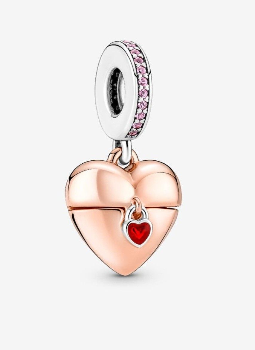 PANDORA ROSE-GOLD PLATED OVER STERLING SILVER, HEART DANGLE CHARM