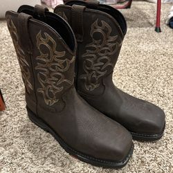 BRUNT Men’s Brown Safety Toe Western Work Boots – Size 9 (New w/ Box)