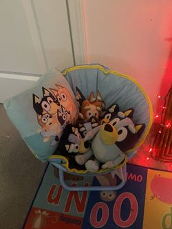 Bluey Fam With Throw Pillow In Toddler Bluey Chair