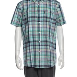 Barbour Green & Navy Plaid Print Short Sleeve Button Up Shirt