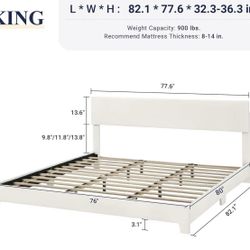 🥨King Size Allewie Bed Frame with Adjustable Headboard, Faux Leather Platform Bed with Wood Slats, Heavy Duty Mattress Foundation, No Box Spring Need