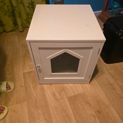 White Wooden Cat Litter Box Enclosure