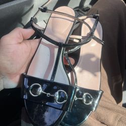 Gucci Black  Horsebit T-Strap Flat