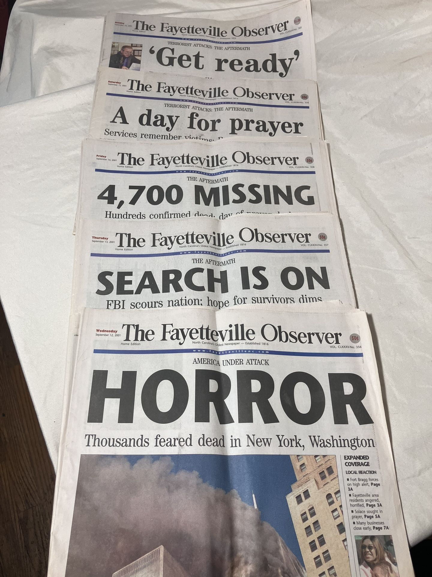 9/11 September 11th Fayetteville Observer Newspapers 5 total