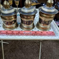 Tea coffee sugar brass containers California style