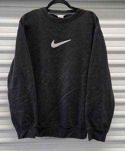 Nike  y2k vtg Middle Center Swoosh Crewneck Sweatshirt Silver Tag L Faded Black