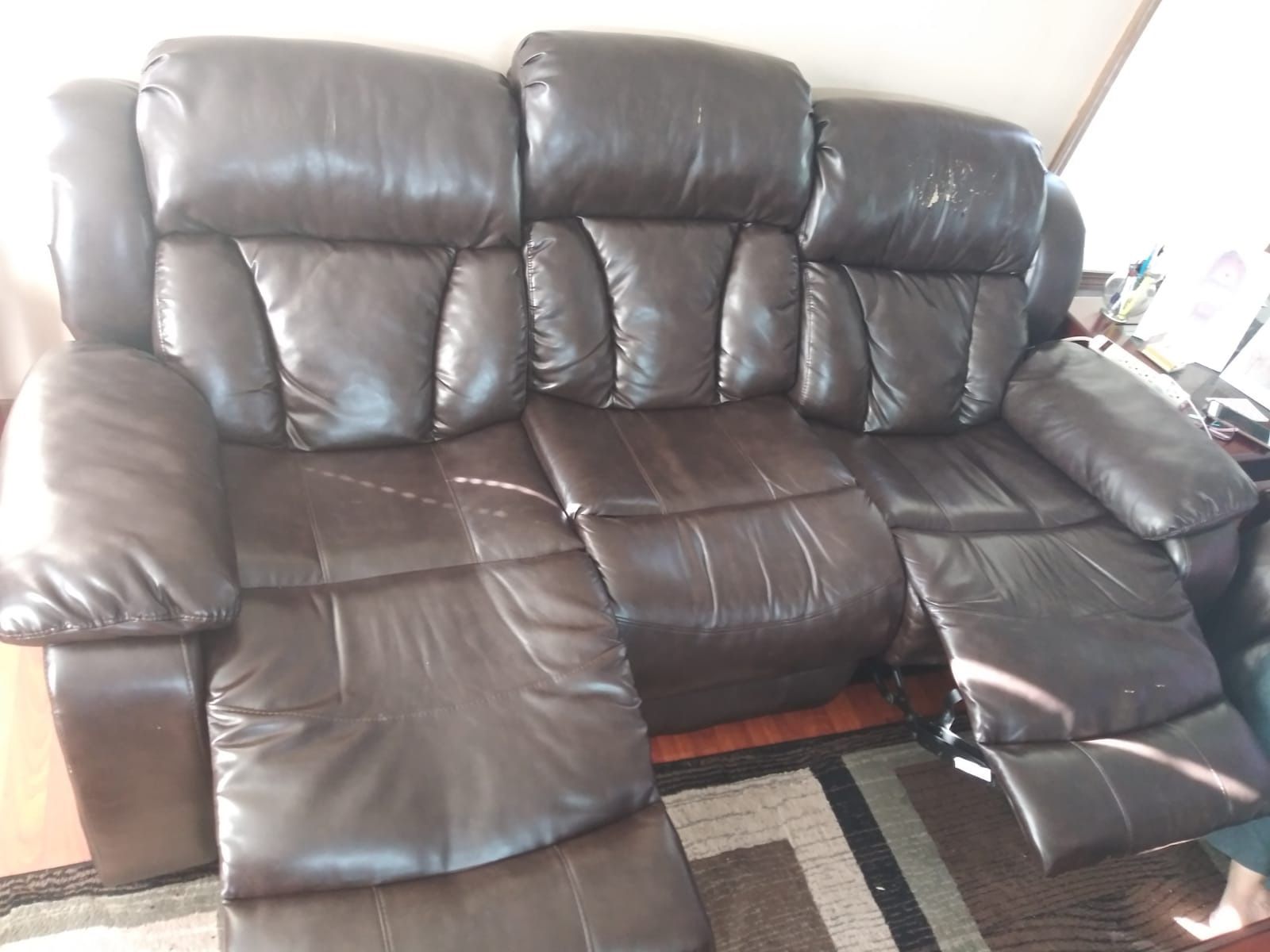 Reclining couch set - 3pc - dark brown leather