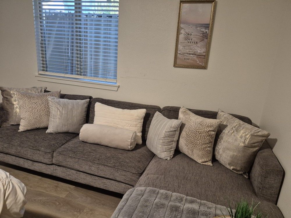 Grey Sectional Pillows Included, gold Coffee Table