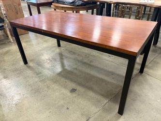 Contemporary Mahogany Finish Dining Table with Black Metal Base
