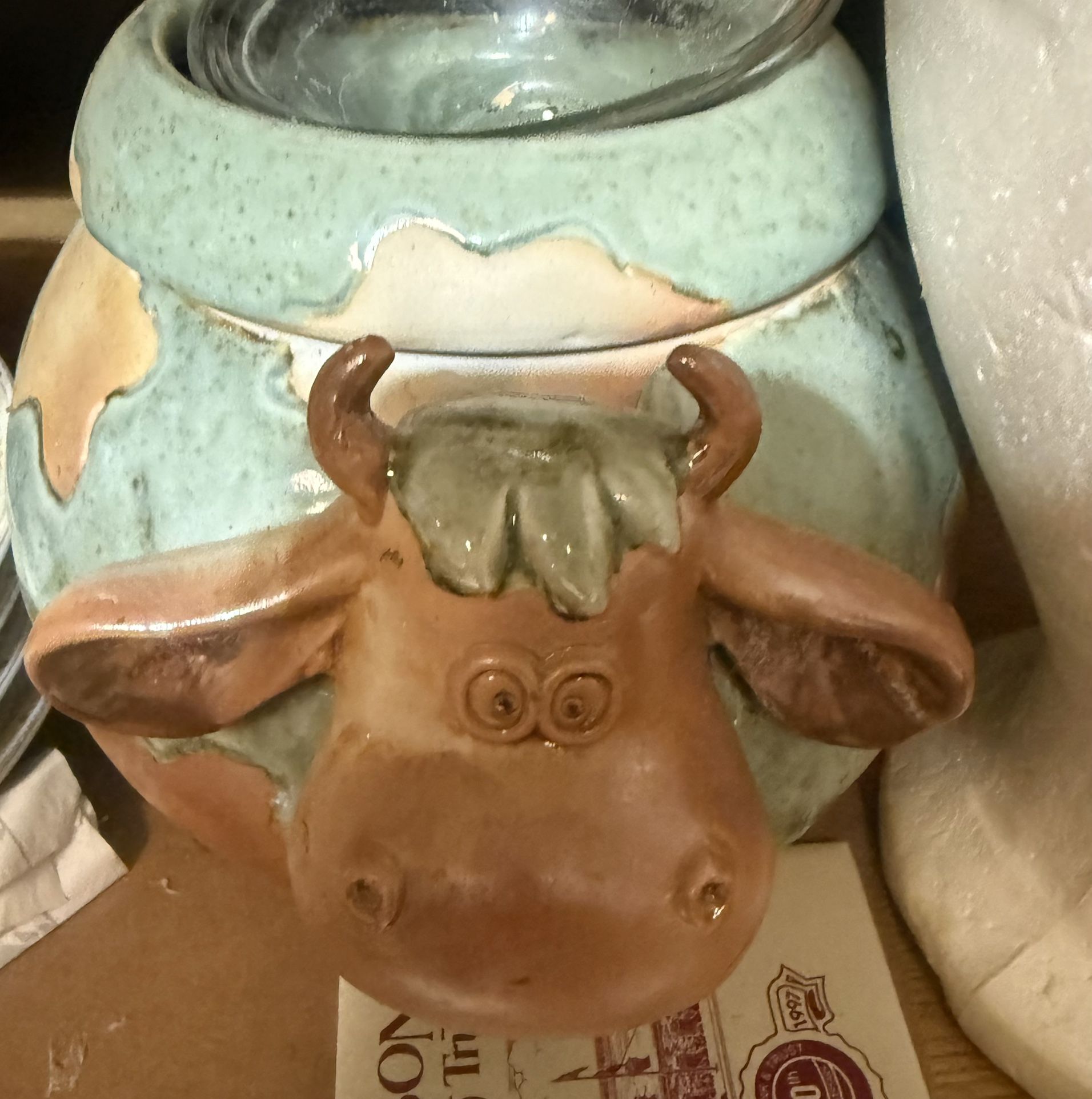 Adorable Cow Bull Green Glaze Succulent Pottery Planter 3 Piece