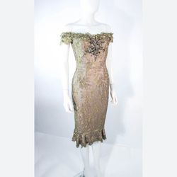 MANDALAY Gold Sequin Beaded Lace Cocktail Dress