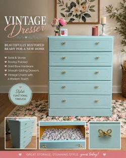 Light Blue Custom Dresser w/Gold Bow Knobs