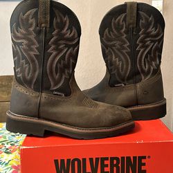 WOLVERINE WELLINGTON 10” STEEL TOE WORK BOOTS FOR MEN SIZE 10 M /DARK BROWN COLOR /NEW CONDITION  