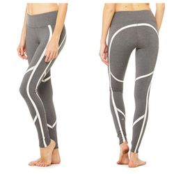 ALO Yoga Heathered Grey White Shimmer Panels Talia Athletic Performance Leggings